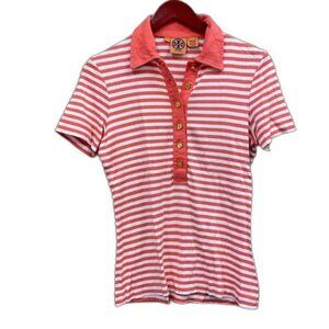 Tory Burch Collared Polo Shirt Pima Cotton Stripe Medium